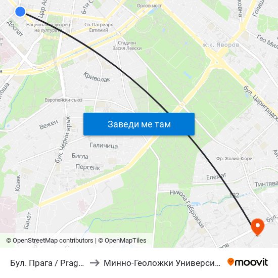 Бул. Прага / Prague Blvd. (0363) to Минно-Геоложки Университет ""Св.Иван Рилски"" map