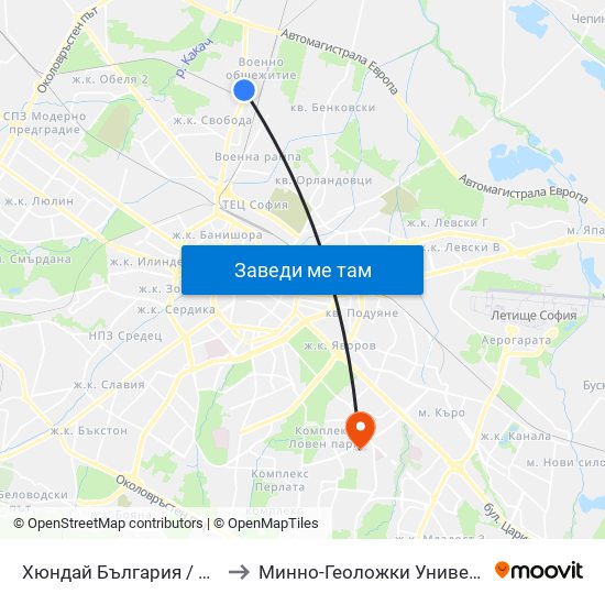Хюндай България / Hyundai Bulgaria (6239) to Минно-Геоложки Университет ""Св.Иван Рилски"" map