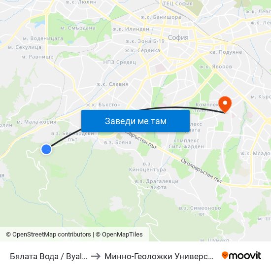 Бялата Вода / Byalata Voda (6068) to Минно-Геоложки Университет ""Св.Иван Рилски"" map
