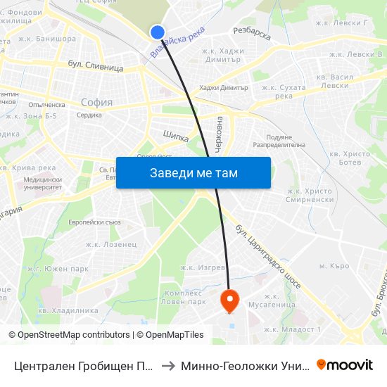 Централен Гробищен Парк / Sofia City Cemetery (2332) to Минно-Геоложки Университет ""Св.Иван Рилски"" map