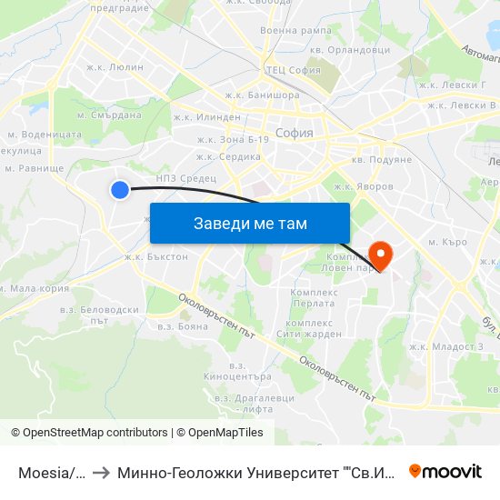 Moesia/Nbu to Минно-Геоложки Университет ""Св.Иван Рилски"" map