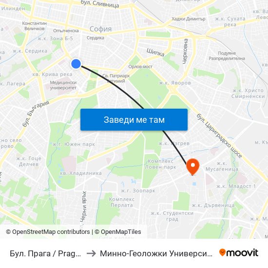 Бул. Прага / Prague Blvd. (0362) to Минно-Геоложки Университет ""Св.Иван Рилски"" map