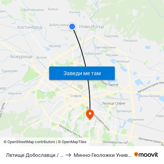 Летище Добославци / Dobroslavtsi Airport (1003) to Минно-Геоложки Университет ""Св.Иван Рилски"" map
