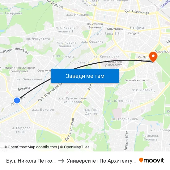 Бул. Никола Петков / Nikola Petkov Blvd. (0346) to Университет По Архитектура, Строителство И Геодезия - Ректорат map