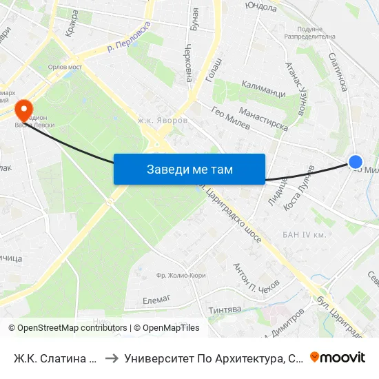 Ж.К. Слатина / Slatina Qr. (0688) to Университет По Архитектура, Строителство И Геодезия - Ректорат map
