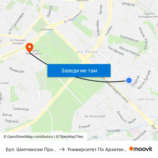 Бул. Шипченски Проход / Shipchenski Prohod Blvd. (0403) to Университет По Архитектура, Строителство И Геодезия - Ректорат map