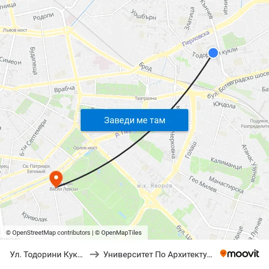 Ул. Тодорини Кукли / Todorini Kukli St. (2214) to Университет По Архитектура, Строителство И Геодезия - Ректорат map