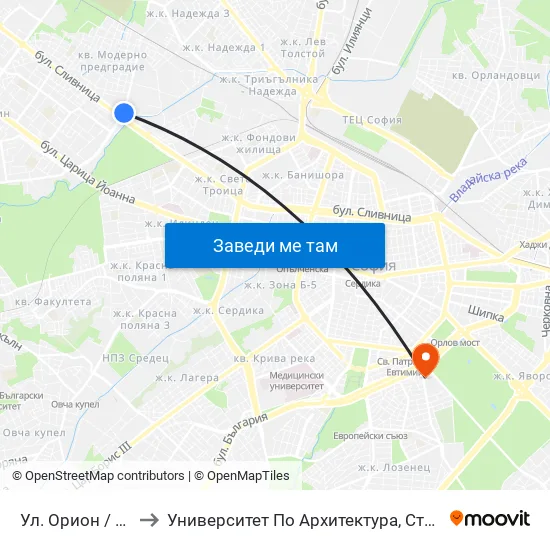 Ул. Орион / Orion St. (2090) to Университет По Архитектура, Строителство И Геодезия - Ректорат map
