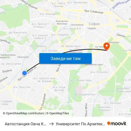 🚌 Автостанция Овча Купел / Ovcha Kupel Bus Station (2705) to Университет По Архитектура, Строителство И Геодезия - Ректорат map