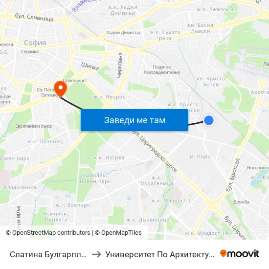 Слатина Булгарплод / Slatina Bulgarplod (1587) to Университет По Архитектура, Строителство И Геодезия - Ректорат map