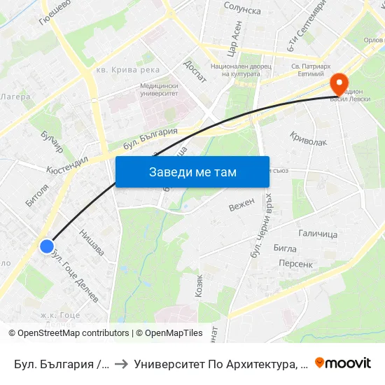 Бул. България / Bulgaria Blvd. (0291) to Университет По Архитектура, Строителство И Геодезия - Ректорат map