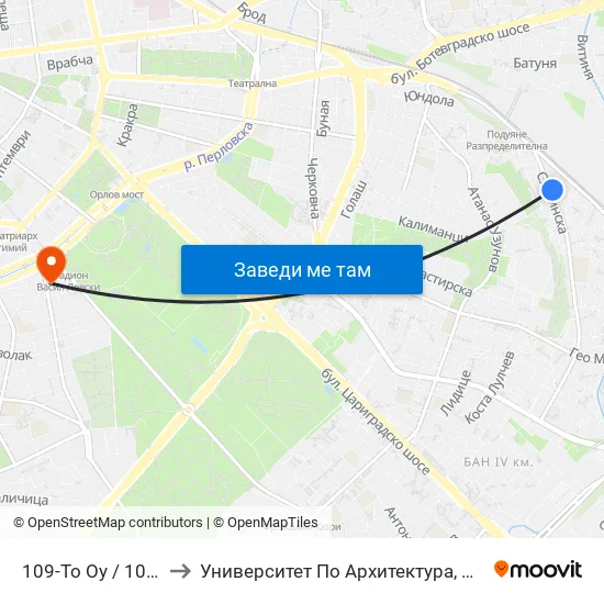 109-То Оу / 109-Th School (0119) to Университет По Архитектура, Строителство И Геодезия - Ректорат map