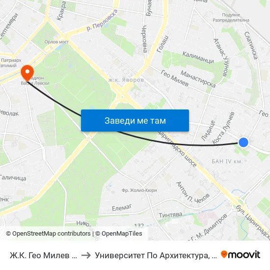 🚌 Ж.К. Гео Милев / Geo Milev Qr. (0595) to Университет По Архитектура, Строителство И Геодезия - Ректорат map