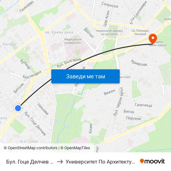 Бул. Гоце Делчев / Gotse Delchev Blvd. (0308) to Университет По Архитектура, Строителство И Геодезия - Ректорат map