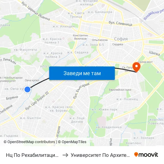 Нц По Рехабилитация / National Rehabilitation Centre (0098) to Университет По Архитектура, Строителство И Геодезия - Ректорат map