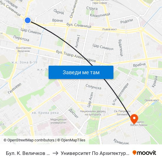 Бул. К. Величков / K. Velichkov Blvd. (0325) to Университет По Архитектура, Строителство И Геодезия - Ректорат map