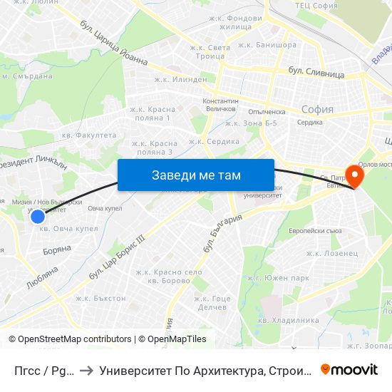 Пгсс / Pgss (1566) to Университет По Архитектура, Строителство И Геодезия - Ректорат map