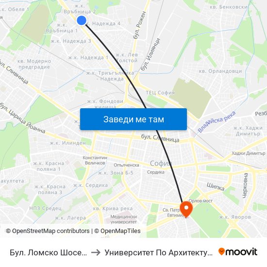 Бул. Ломско Шосе / Lomsko Shose Blvd. (0334) to Университет По Архитектура, Строителство И Геодезия - Ректорат map