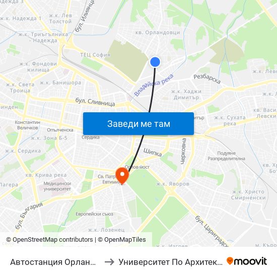 Автостанция Орландовци / Orlandovtsi Bus Station (0063) to Университет По Архитектура, Строителство И Геодезия - Ректорат map