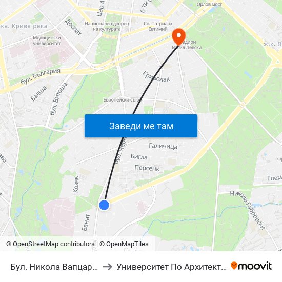 Бул. Никола Вапцаров / Nikola Vaptsarov Blvd. (0344) to Университет По Архитектура, Строителство И Геодезия - Ректорат map