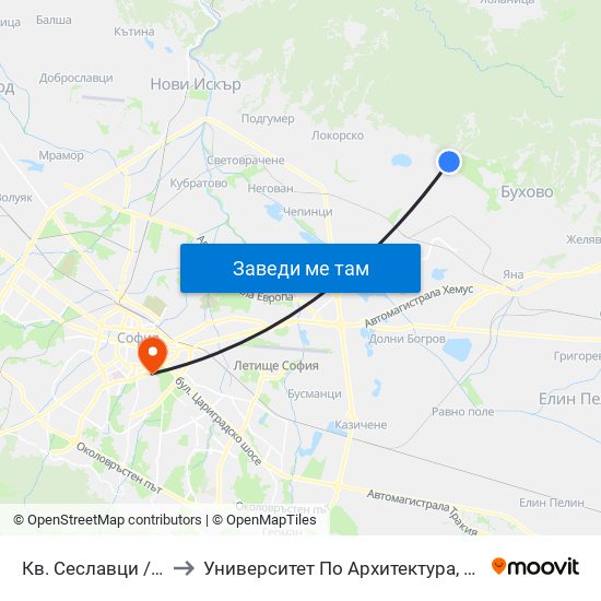 Кв. Сеславци / Seslavtsi Qr. (0897) to Университет По Архитектура, Строителство И Геодезия - Ректорат map