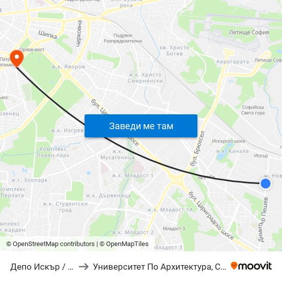 Депо Искър / Iskar Depot (0518) to Университет По Архитектура, Строителство И Геодезия - Ректорат map