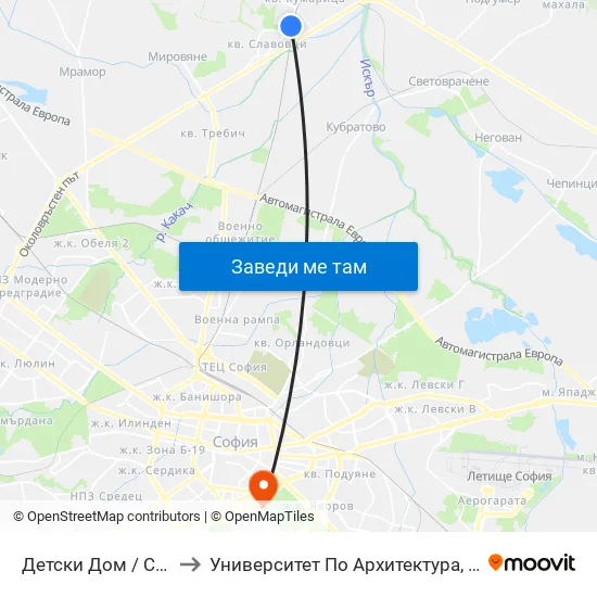 Детски Дом / Children’S Home (0529) to Университет По Архитектура, Строителство И Геодезия - Ректорат map