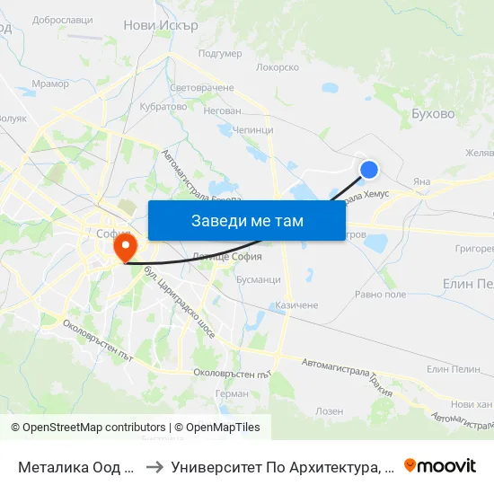 Металика Оод / Metalika Ltd. (1160) to Университет По Архитектура, Строителство И Геодезия - Ректорат map