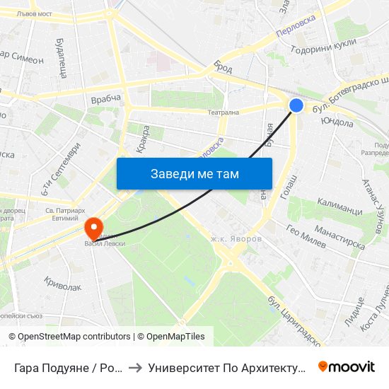Гара Подуяне / Poduyane Train Station (0473) to Университет По Архитектура, Строителство И Геодезия - Ректорат map