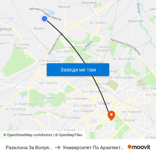 Разклона За Волуяк / Fork Road To Voluyak (1214) to Университет По Архитектура, Строителство И Геодезия - Ректорат map