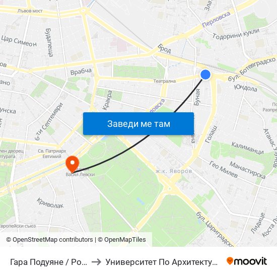 Гара Подуяне / Poduyane Train Station (0471) to Университет По Архитектура, Строителство И Геодезия - Ректорат map