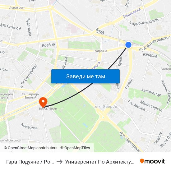 Гара Подуяне / Poduyane Train Station (0467) to Университет По Архитектура, Строителство И Геодезия - Ректорат map