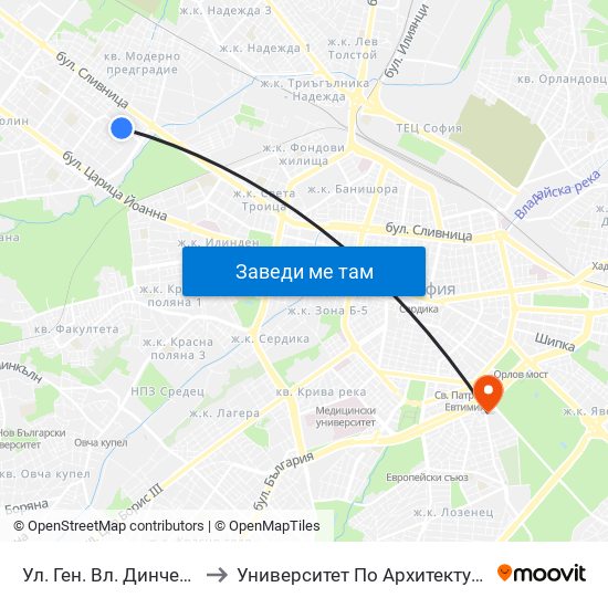 Ул. Ген. Вл. Динчев / Gen. Vl. Dinchev St. (1893) to Университет По Архитектура, Строителство И Геодезия - Ректорат map