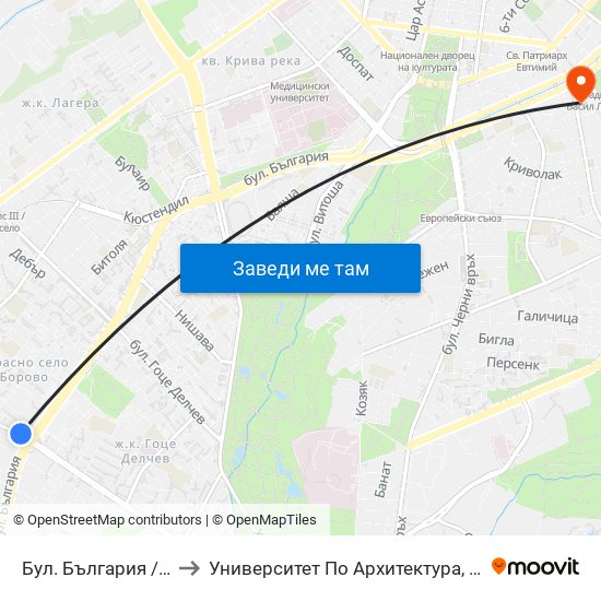 Бул. България / Bulgaria Blvd. (6564) to Университет По Архитектура, Строителство И Геодезия - Ректорат map
