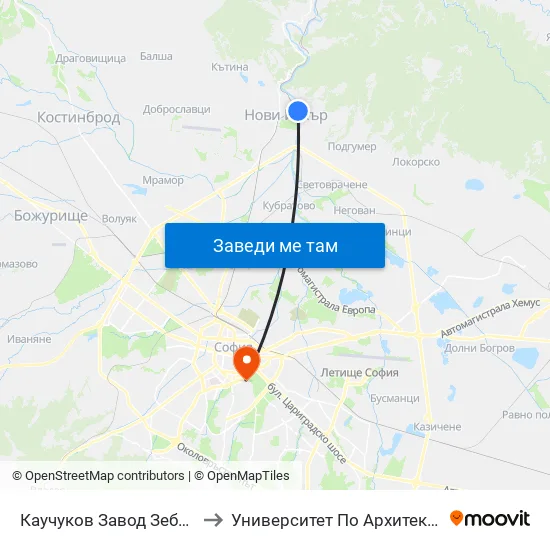 Каучуков Завод Зебра / Zebra Caouchouc Factory (0799) to Университет По Архитектура, Строителство И Геодезия - Ректорат map