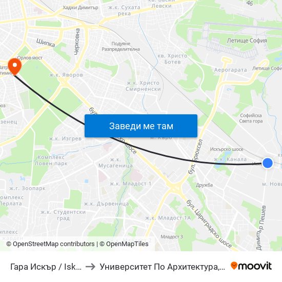 Гара Искър / Iskar Train Station (0826) to Университет По Архитектура, Строителство И Геодезия - Ректорат map