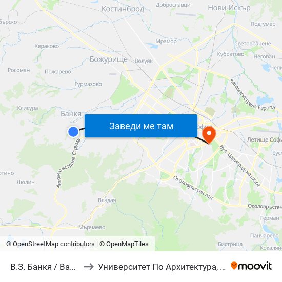 В.З. Банкя / Bankya Villa Zone (0431) to Университет По Архитектура, Строителство И Геодезия - Ректорат map