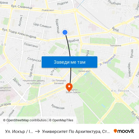 Ул. Искър / Iskar St. (1962) to Университет По Архитектура, Строителство И Геодезия - Ректорат map