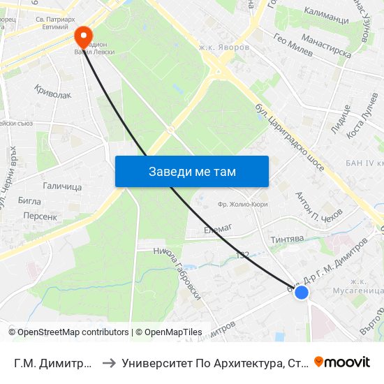 Г.М. Димитров / G.M.Dimitrov to Университет По Архитектура, Строителство И Геодезия - Ректорат map