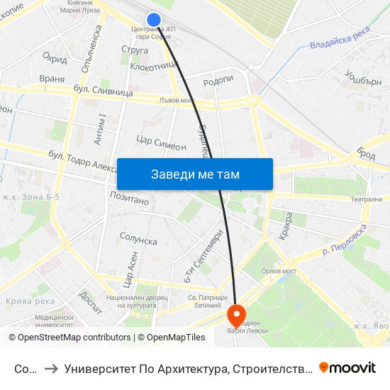 София to Университет По Архитектура, Строителство И Геодезия - Ректорат map