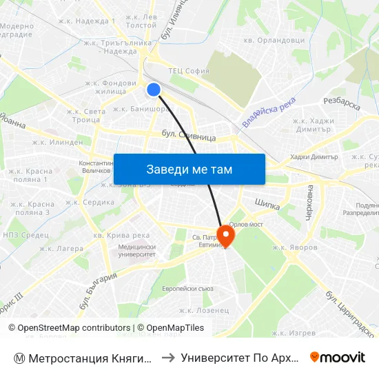 Ⓜ️ Метростанция Княгиня Мария Луиза / Kn. Maria Luisa Metro Station (6430) to Университет По Архитектура, Строителство И Геодезия - Ректорат map