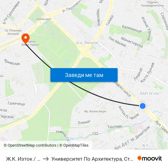 🎓 Ж.К. Изток / Iztok Qr (1695) to Университет По Архитектура, Строителство И Геодезия - Ректорат map