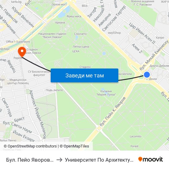 Бул. Пейо Яворов / Peyo Yavorov Blvd. (0073) to Университет По Архитектура, Строителство И Геодезия - Ректорат map