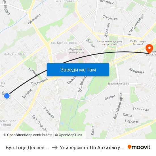 Бул. Гоце Делчев / Gotse Delchev Blvd. (2136) to Университет По Архитектура, Строителство И Геодезия - Ректорат map