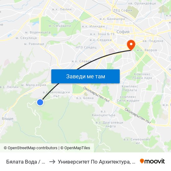 Бялата Вода / Byalata Voda (6063) to Университет По Архитектура, Строителство И Геодезия - Ректорат map
