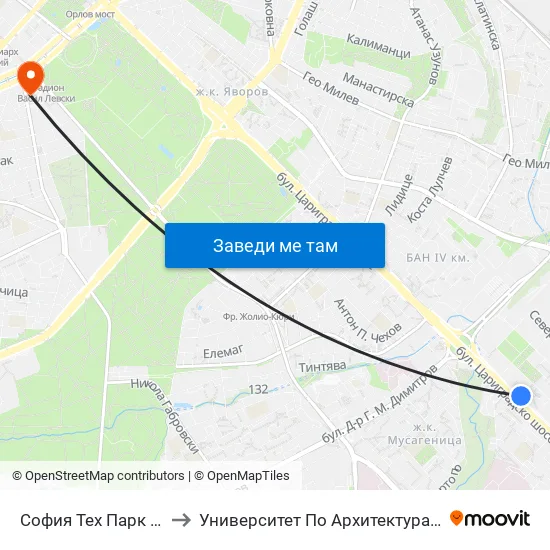 София Тех Парк / Sofia Tech Park (2795) to Университет По Архитектура, Строителство И Геодезия - Ректорат map
