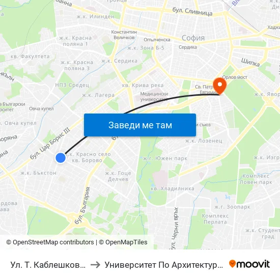 Ул. Т. Каблешков / T. Kableshkov St. (2210) to Университет По Архитектура, Строителство И Геодезия - Ректорат map