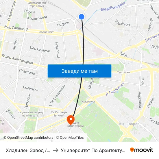 Хладилен Завод / Refrigerator Factory (2311) to Университет По Архитектура, Строителство И Геодезия - Ректорат map