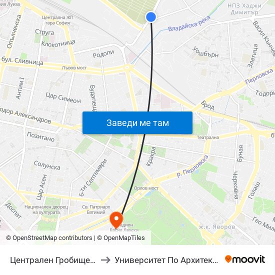 Централен Гробищен Парк / Sofia City Cemetery (2332) to Университет По Архитектура, Строителство И Геодезия - Ректорат map