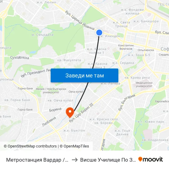 Метростанция Вардар / Vardar Metro Station (1046) to Висше Училище По Застраховане И Финанси map